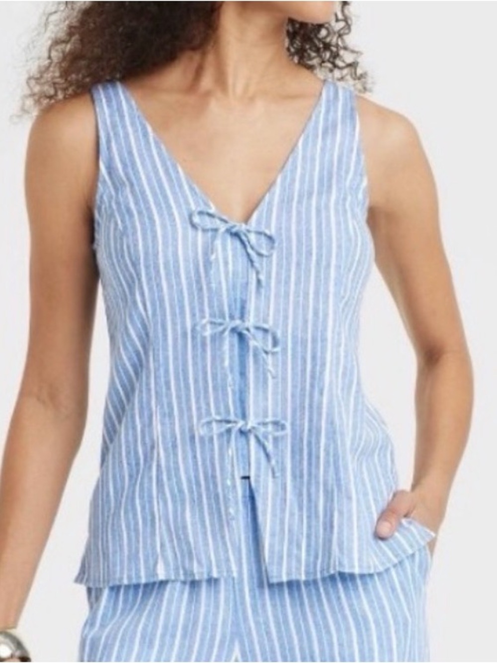 a new day Blue and White Striped Tank Top and short set